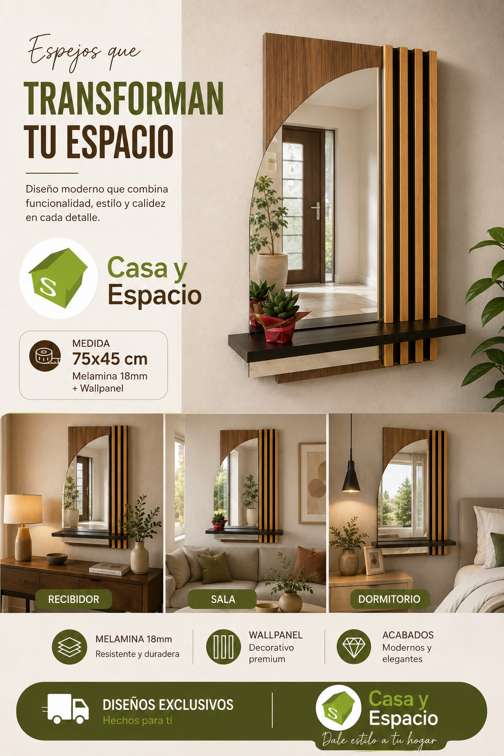 Repisa decorativa con espejo